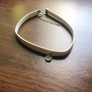 White Leather Choker with Pendant